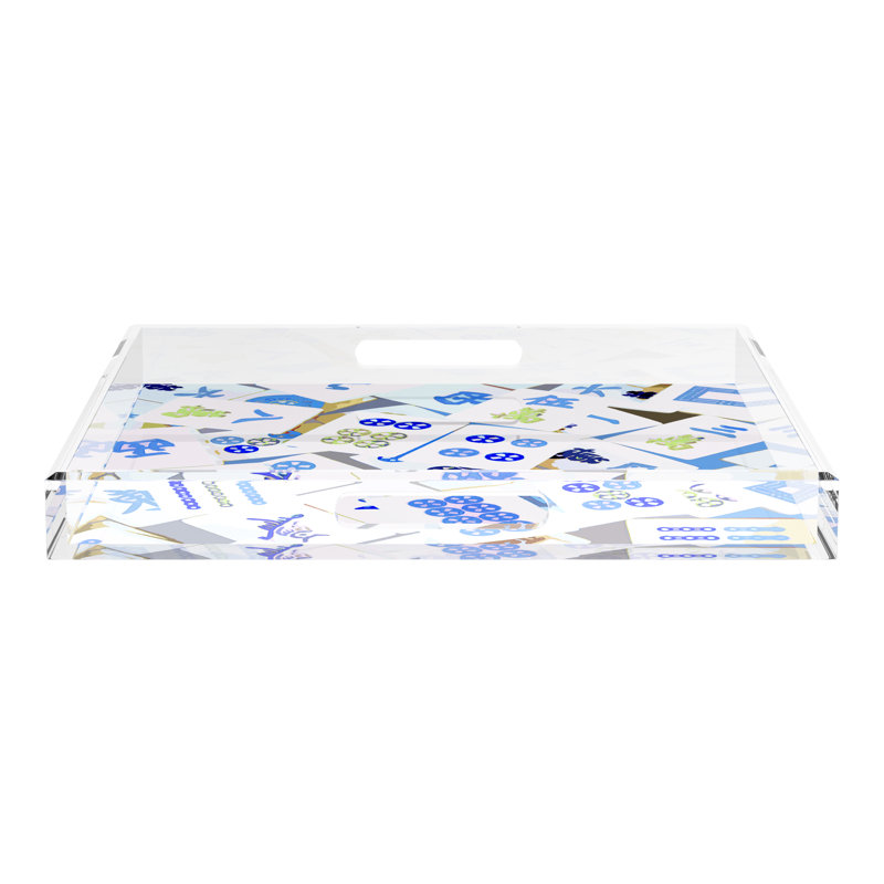 Mahjong Acrylic Decorative Tray, 18"W x 18"D x 2"H, Square, Blues