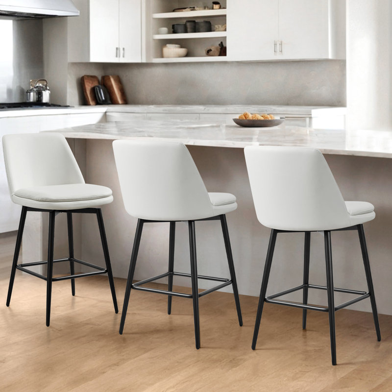 Betzalel Swivel Upholstered Counter Stool with Metal Frame, White