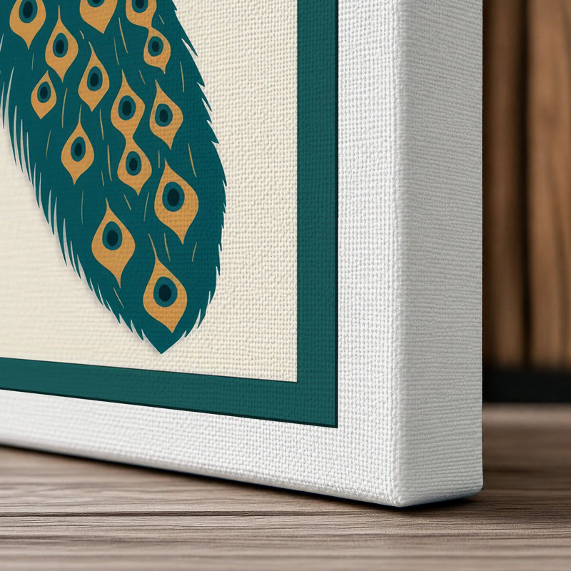 Elegant Peacock Profile Botanical - Wrapped Canvas, 24x16 - 61.0 x 40.6 cm, White Border