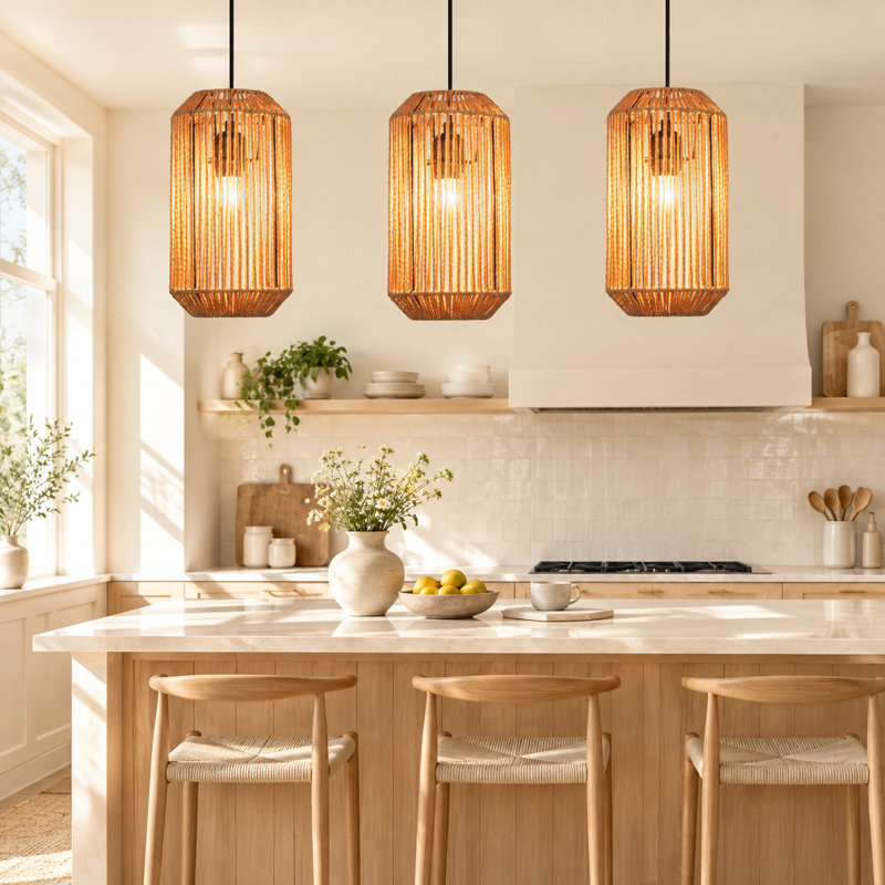 3 - Light Rattan Farmhouse Bohemian Pendant