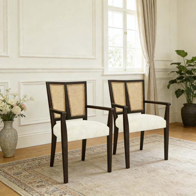 Chaise avec accoudoirs, Beige, brun foncé