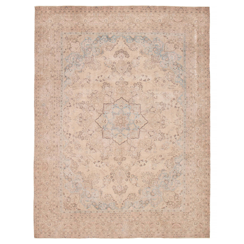 Tapis beige rectangulaire en laine de style années 1990 de 9 pi 2 po x 12 pi 2 po Aleccia