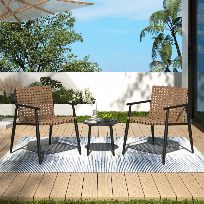 Outdoor/Patio Chat Set: 2 PE Rattan Chairs + Steel & Tempered Glass Side Table