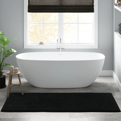 24x36" Black 100% Cotton 3000 Gsm Reversible Bath Rug, - , 0.5" Medium Pile, Non Slip Recommendation For Bathroom Luxury, Fit With 1000 Splendor Towels Suggested Use, Match