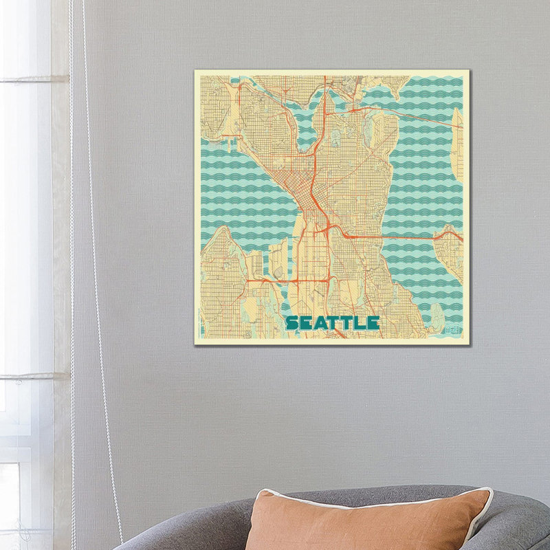 Seattle Retro Urban Blueprint Map by Hubert Roguski - Wrapped Canvas Print, 66.04 cm H x 66.04 cm W x 3.175 cm D