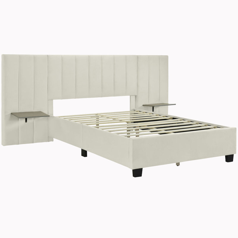 Lit plateforme tapissier Anyston, Grand, Beige