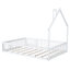 Lit en bois en forme de maison avec garde-corps - pleine grandeur, blanc et plateforme blanche Relax House, charme fonctionnel