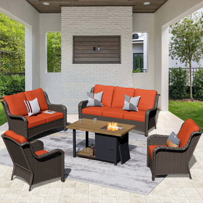 Jake-Dean Wicker 7 - Person Patio Conversation Set with Cushions