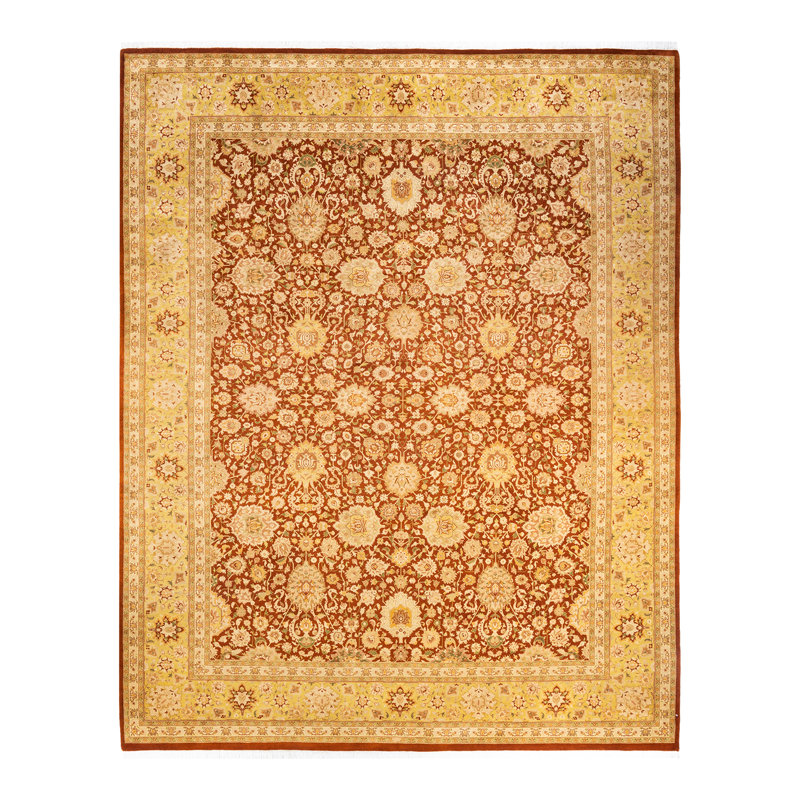 Tapis brun / ivoire noué à la main de conception unique 9 pi 3 po x 11 pi 10 po Umbro Mogul