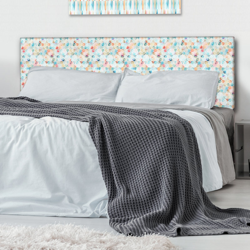 Upholstered Headboard, Queen, White/Orange/Blue