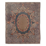 Antique French Savonnerie Rug, Rose Medallion In Sky Blue And Coral - Rug & Kilim