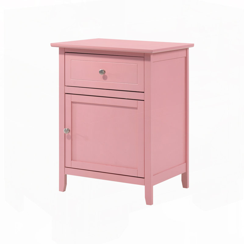 Table de chevet moderne, table de chevet avec 1 tiroir et 1 porte, Rose