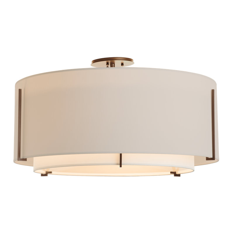 Plafonnier semi-encastré 3 lumières Exos, Bronze, Lin, H 15,8 po x l 29,3 po x P 29,3 po