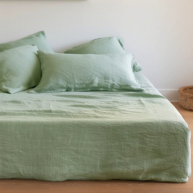 100% French Linen Fitted Sheet with Pillowcases 3 Pieces Set (Multiple Sizes & Colours), Mint