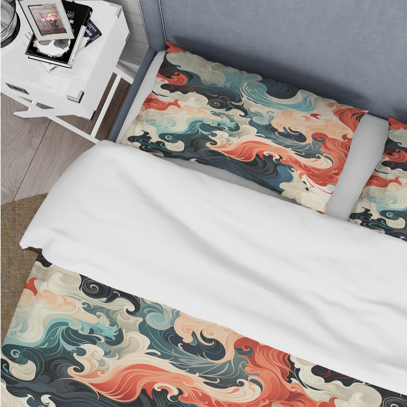 Calligraphy Essence - Oriental Duvet Cover Set - Microfiber Polyester, Queen Duvet Cover + 2 Standard Shams