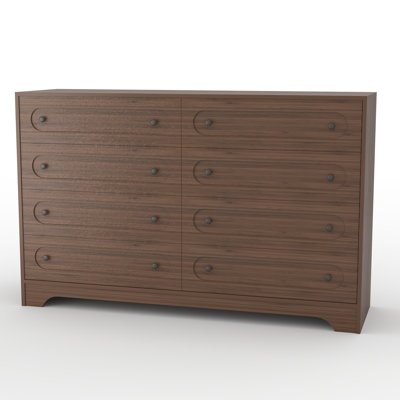 Walnut 8-Drawer Oval Groove Dresser, Multi-Package Horizontal Chest with Recessed Groove Design, Engineered Wood Cabinet