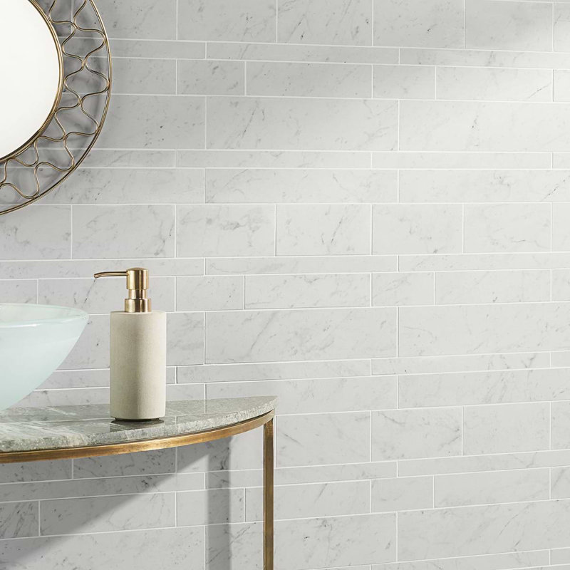 Dreamstone Railroad Porcelain Mosaic, Calacatta Rustico Matte