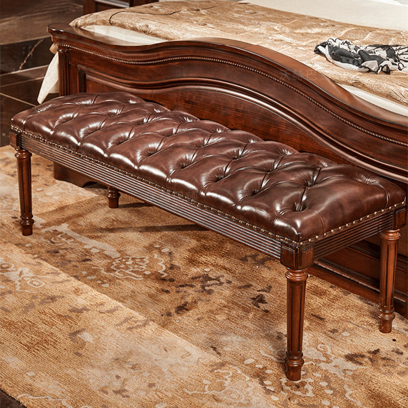 Banc en cuir de cerisier brun American Country Style pour chambre à coucher et salon