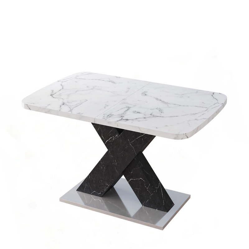 Modern Rectangle Dining Table, printed  marble White