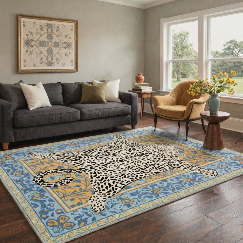 Tapis bleu / jaune / beige lavable à la machine Alinda, Rectangle 6 pi x 9 pi