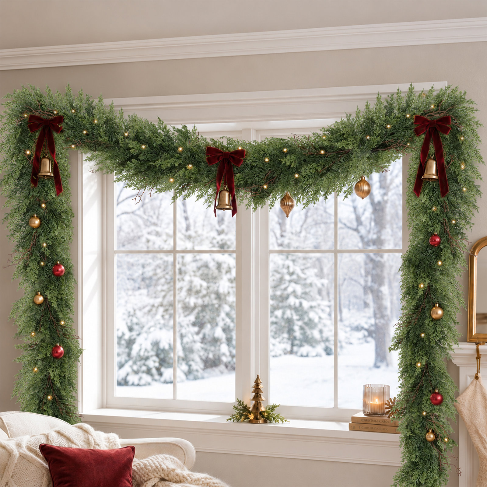 15"Christmas Norfolk Pine Garland Greenery, 141.7" H x 12.9" W x 12.9" D, 2