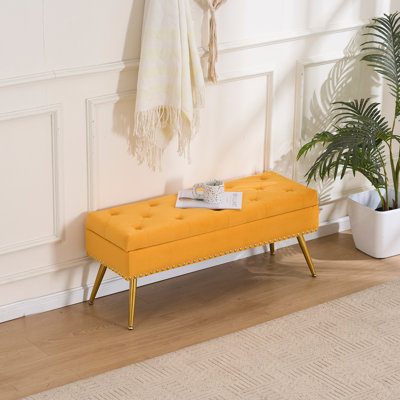 Velvet Storage Ottoman Bench Modern Bedroom End of Bed Bench with Gold Legs by House of Hampton