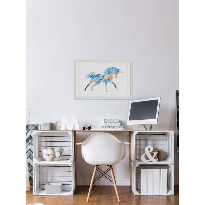 «Thered Unicorn», reproduction encadrée, H 8 po x l 12 po x P 1,5 po, Bleu / Blanc
