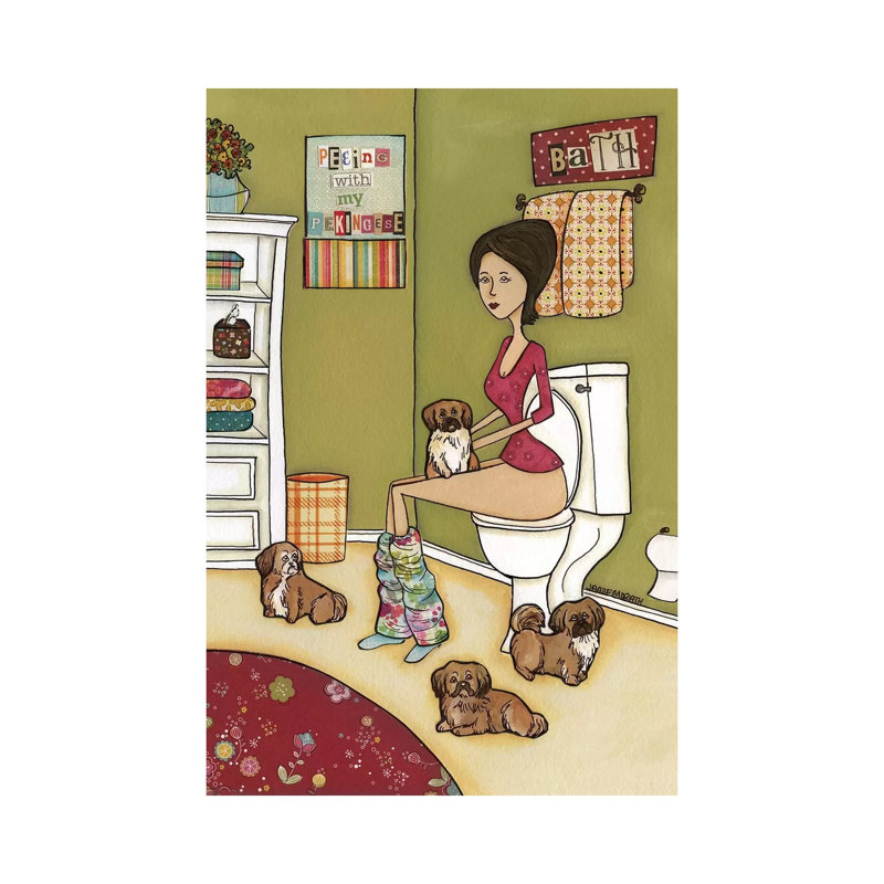 Peeing With Pekingese by Jamie Morath - Wrapped Canvas Print, 20.32 cm H x 30.48 cm W