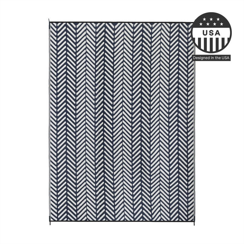Knova Outdoor Rug Recycled Plastic Waterproof Patio - Navy, Rectangle 9' x 12'
