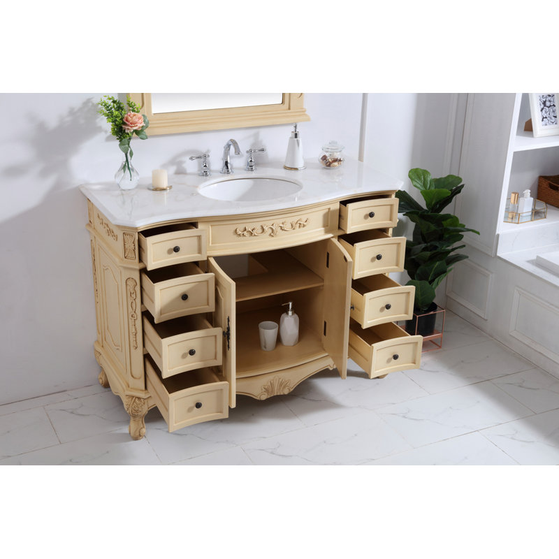 Ensemble de meuble-lavabo simple 48 po Lunette, Beige antique clair, Blanc/brun