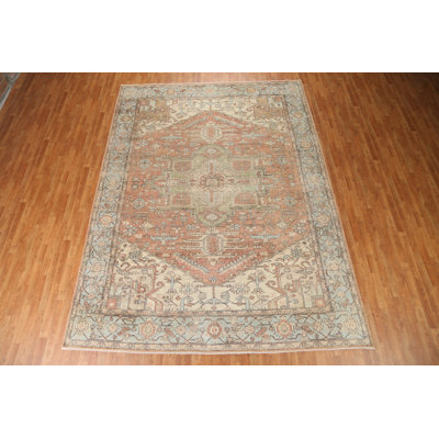 One-of-a-Kind 9'0" X 12'2" 1970s Wool Area Rug in Coral