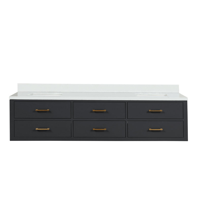 80" Wall-Mounted Double Bathroom Vanity Set, Black, White Cultured Marble