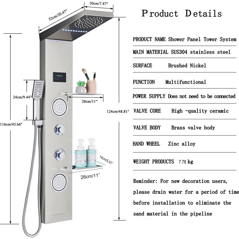 45.66'' Shower Panel with Fixed Shower Head