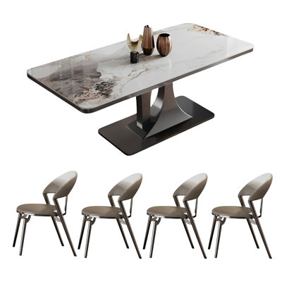 Rectangular rock plate dining table and chair set