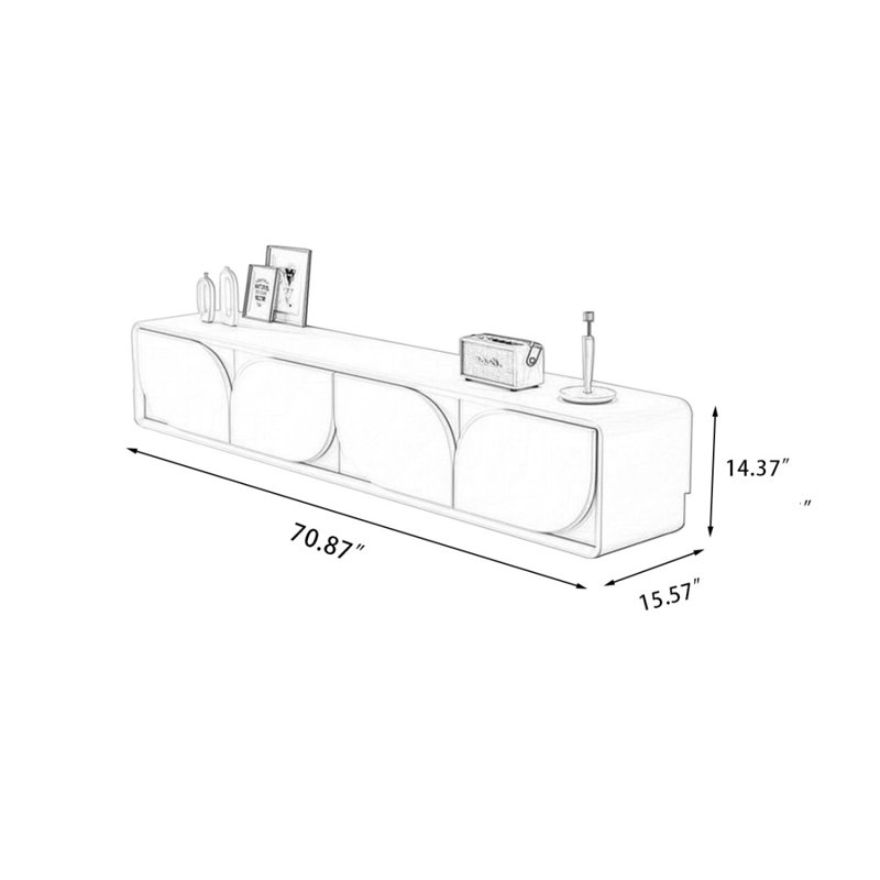 Meuble télé moderne en bois massif blanc, H 14,37 po x L 70,87 po x l 15,75 po