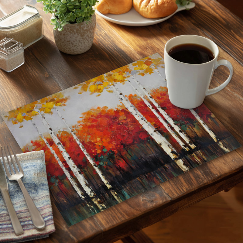 Napperon Birches by Fall Green | Arbres de décoration intérieure