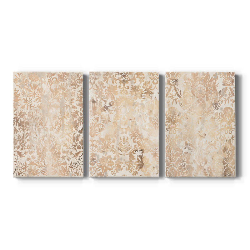 Noyer damassé I - Toile tendue sur mesure avec châssis - 3 pièces, H 12 po x l 24 po