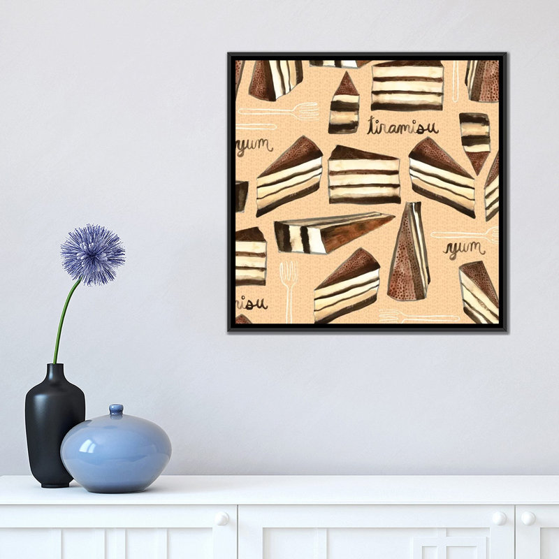 « tiramisu », reproduction d’art sur toile, H 18 po x l 18 po x P 1,5 po, Papier d'art encadré noir, Pas de tapis