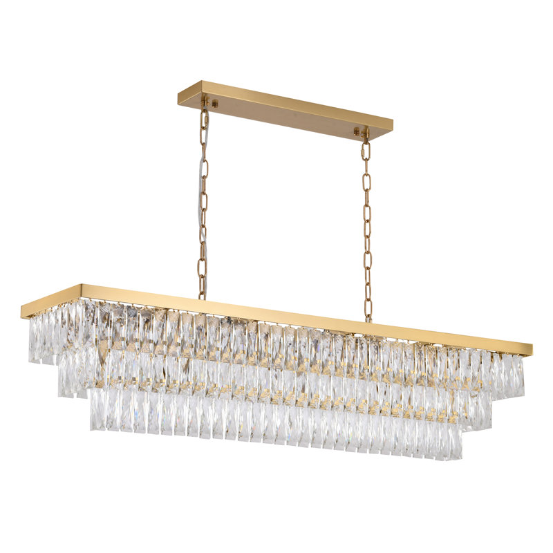 Lustre rectangulaire en cristal doré 16 lumières Modern, Doré