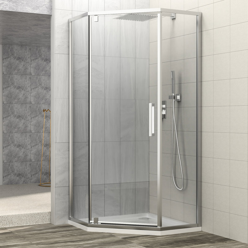 Porte de douche en verre trempé, 34-1 / 8 "x 72", demi-angle, douche de salle de bain, accessoire, Chrome chrome