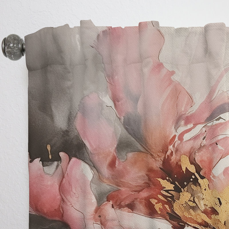 Emanuele - Enchanted Pink Gold Peony Flower II - Modern Velvet Curtain - Room Darkening - 1 panel, 52" W x 120" L