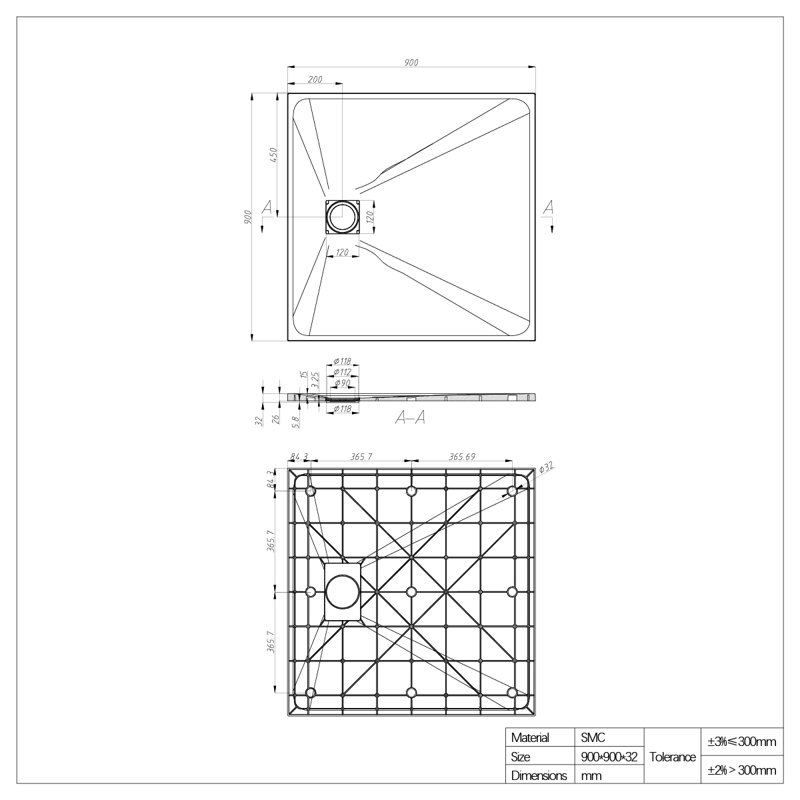 Saracen 900mm x 900mm x 1900mm Square Shower Enclosure with SMC Slate Effect Tray, Chrome, White