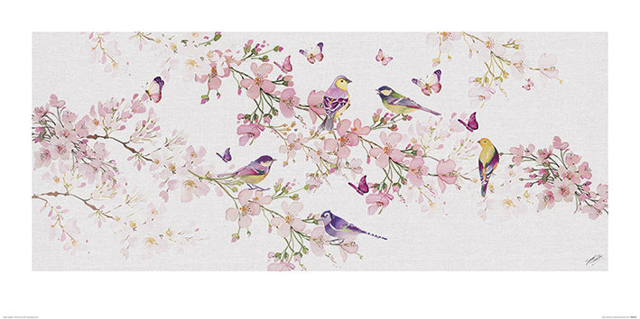 Birds And Blossom - Wrapped Canvas Print, Paper