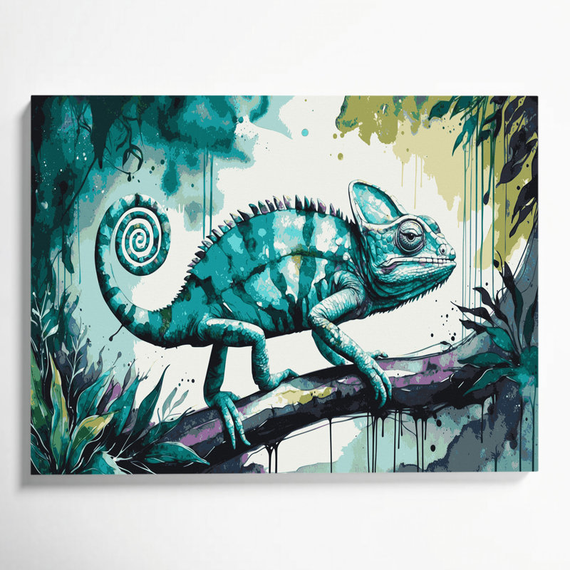 Faune, caméléon, art mural sur toile vert, H 24 po x l 36 po