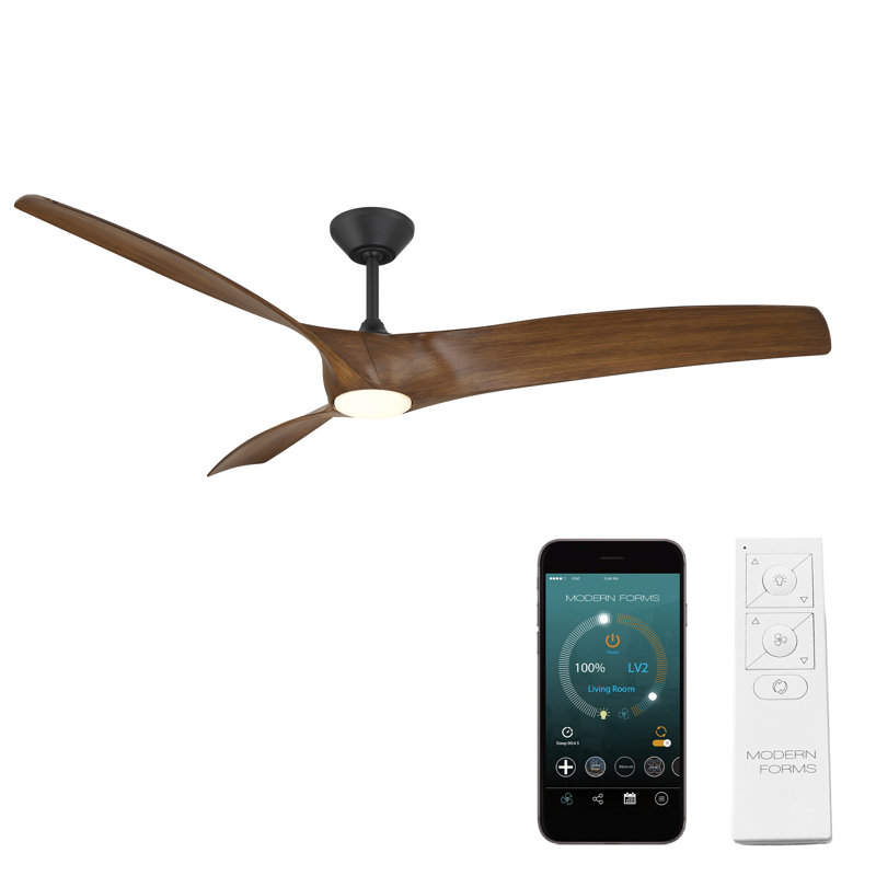 Zephyr 3 - Blade Outdoor/Indoor Smart Ceiling Fan with Light Kit And Remote Control Included, Matte Black/Distressed Koa, 72"
