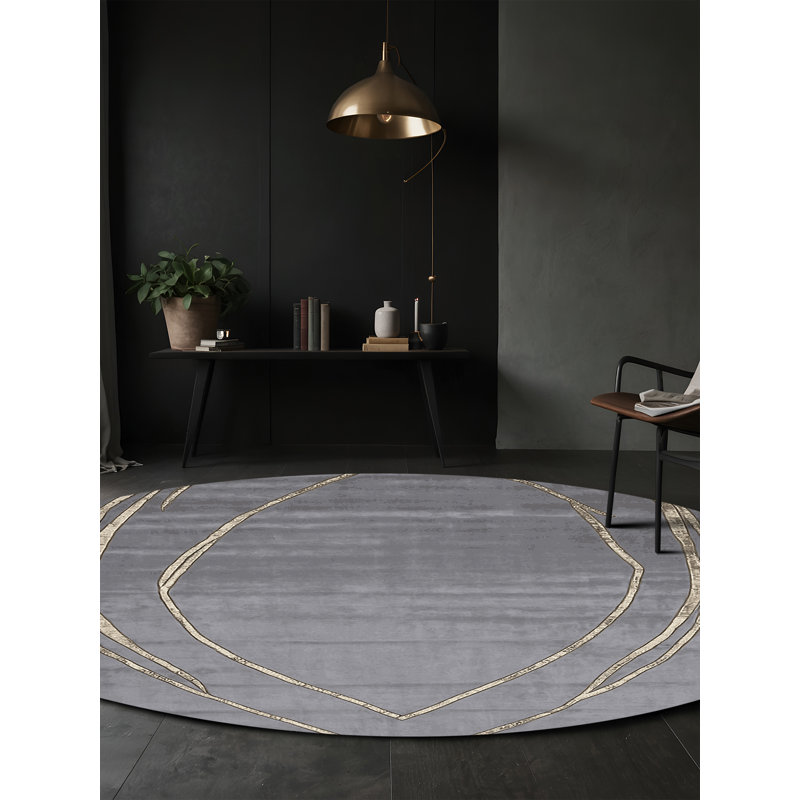 Tapis gris soyeux et moelleux, Rond 8 pi