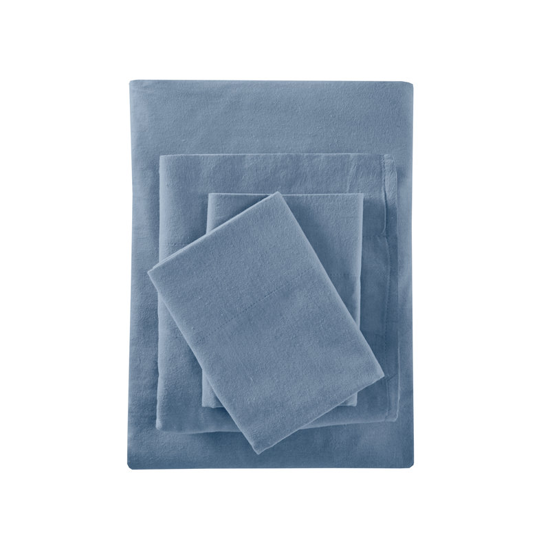 Cozy Flannel 100% Cotton Sheet Set, Twin Sheet Set with 1 Pillowcases, Blue Solid