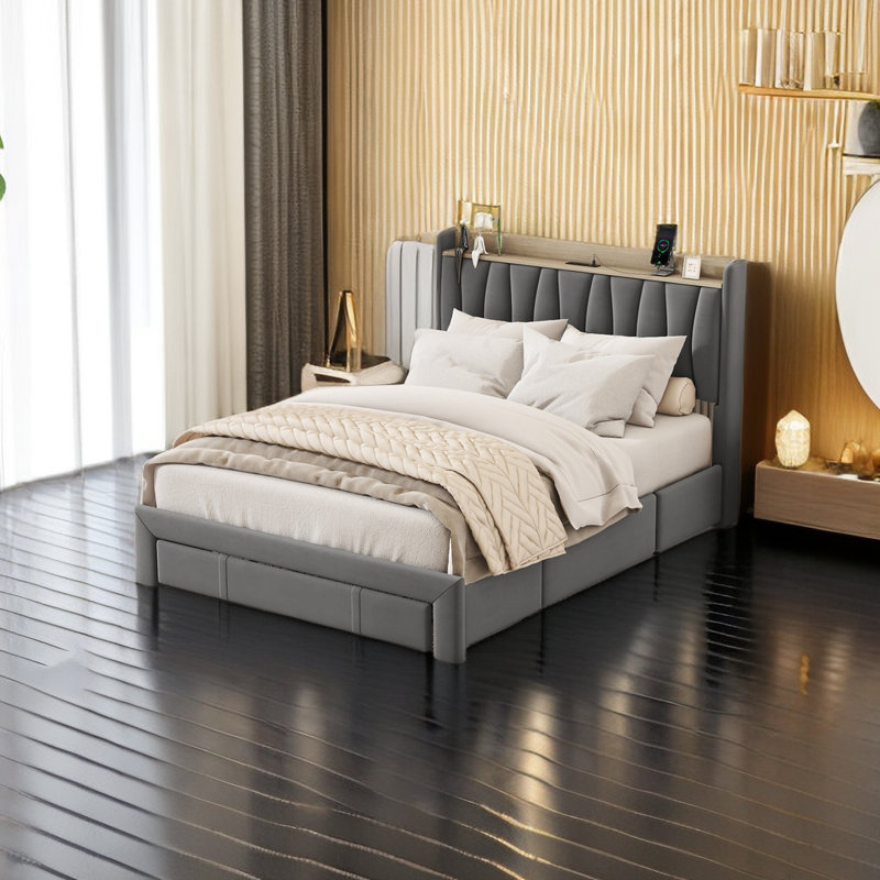 Melzie Upholstered Platform Bed, Gray