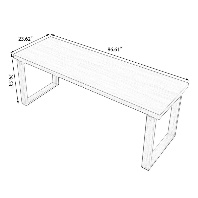 Bureau rectangulaire brun en bois massif, H 29,53 po x l 86,61 po x P 23,62 po