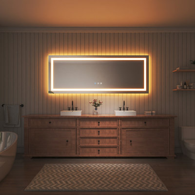 Frameless LED Light Anti-Fog Wall Bathroom Vanity Mirror with Backlit & Frontlit